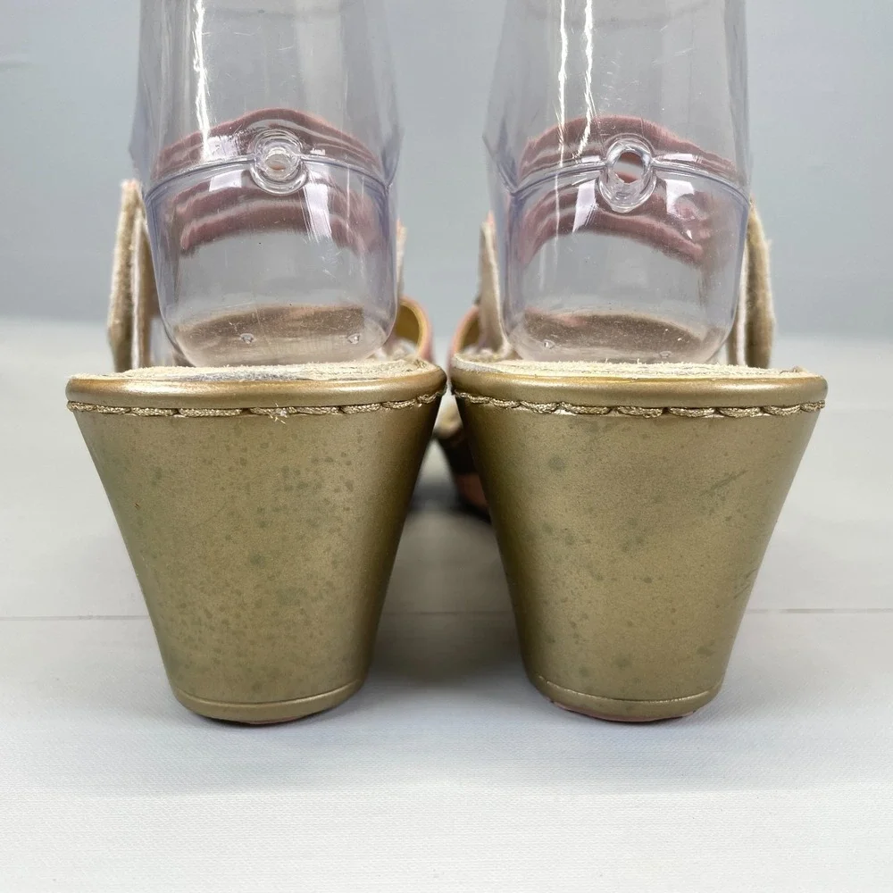 Alegria Leila Wedge Sandals Womens Size 37 US 6.5 Pink Gold Leather Strappy Shoe